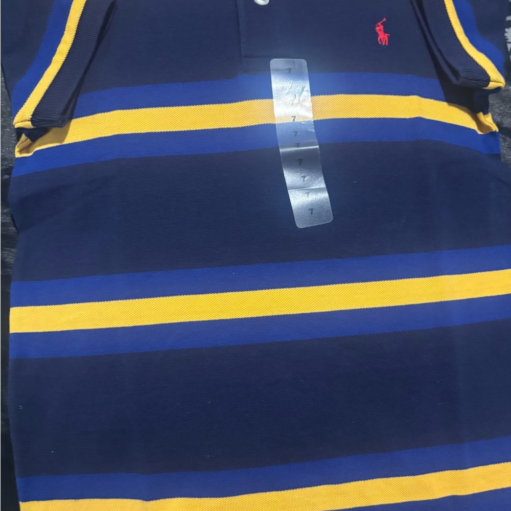 Polo by Ralph Lauren Boys Navy Blue & Yellow Striped Polo Shirt